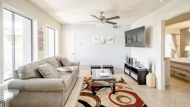 353 N Hermosa Dr Unit 7C1, Palm Springs, CA 92262 - living area featuring a ceiling fan and light tile patterned flooring