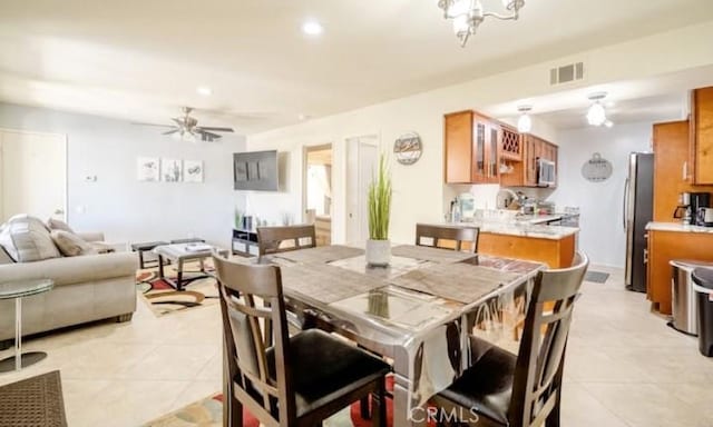 353 N Hermosa Dr Unit 7C1, Palm Springs, CA 92262 - dining room with light tile patterned flooring, a ceiling fan, and recessed lighting