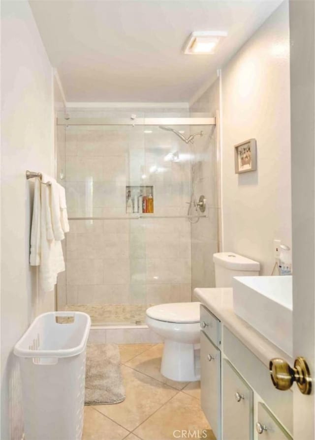353 N Hermosa Dr Unit 7C1, Palm Springs, CA 92262 - full bath featuring tile patterned flooring, a shower stall, toilet, and vanity
