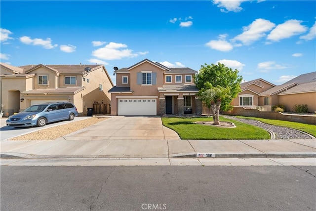 3116 Perdot Ave, Rosamond, CA 93560 - view of front facade with an attached garage, driveway, stucco siding, and a front yard