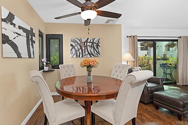 2284 Caminito Pajarito Unit 147, San Diego, CA 92107 - dining space with wood finished floors, a ceiling fan, and baseboards