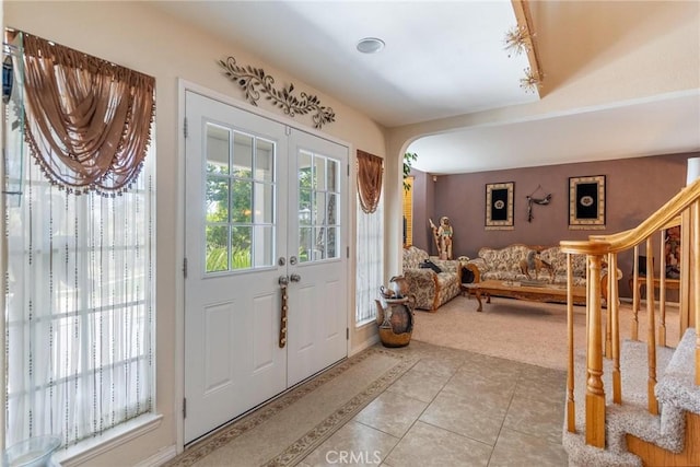 1290 3rd, Calimesa, CA 92320 - foyer entrance with light colored carpet, light tile patterned floors, and french doors