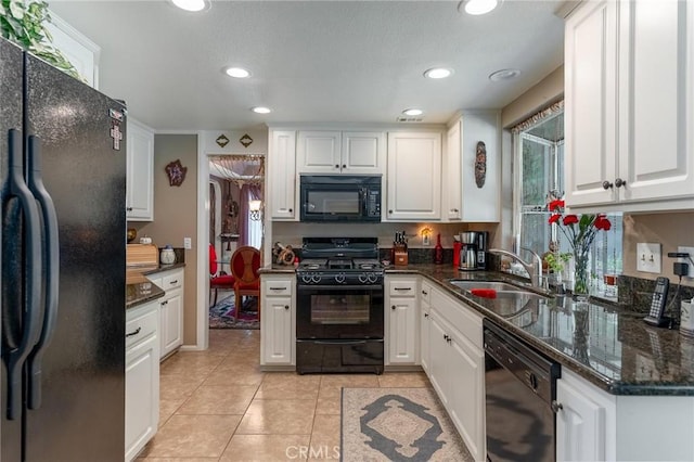 1290 3rd, Calimesa, CA 92320 - kitchen with black appliances, a sink, white cabinetry, recessed lighting, and plenty of natural light