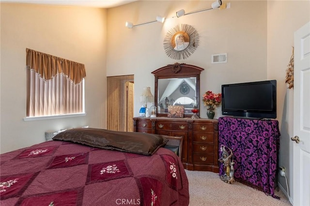 1290 3rd, Calimesa, CA 92320 - bedroom featuring light carpet and a towering ceiling