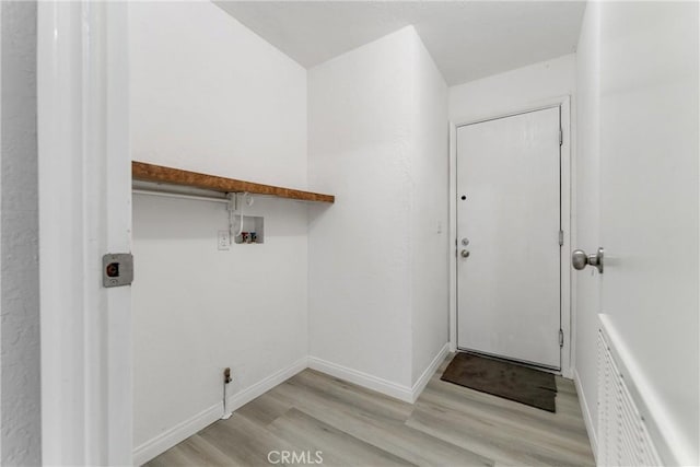 43638 Oleander St, Lancaster, CA 93535 - laundry room featuring light wood finished floors, washer hookup, baseboards, and electric dryer hookup
