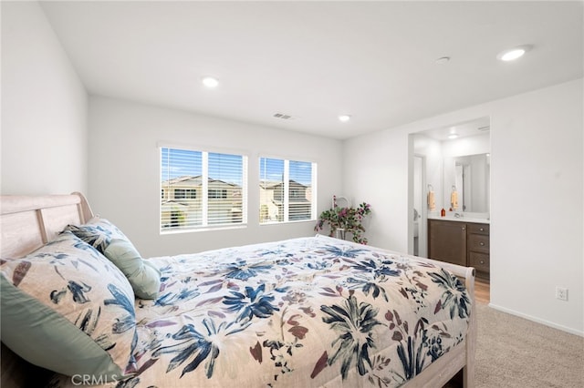 30769 Impala Ct, Winchester, CA 92596 - bedroom featuring light carpet, recessed lighting, baseboards, and ensuite bathroom