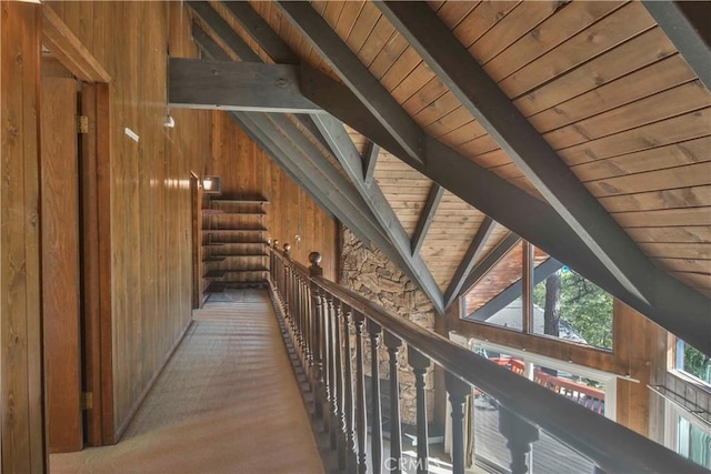28680 Zion Dr, Lake Arrowhead, CA 92352 - hall with wood ceiling and wooden walls