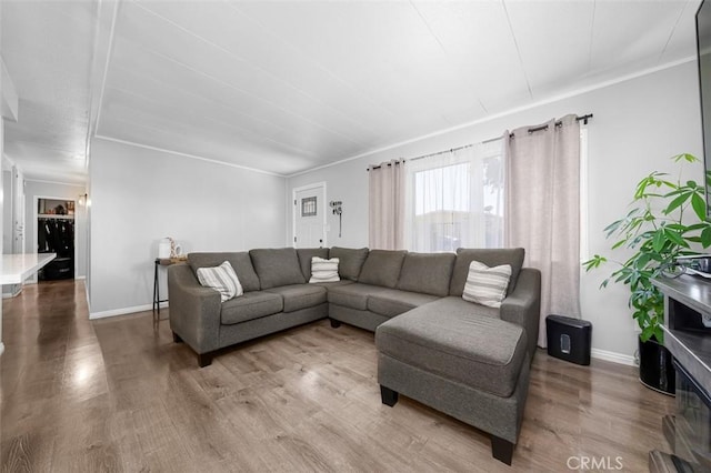 705 Pecos St, Spring Valley, CA 91977 - living area featuring wood finished floors, baseboards, and crown molding