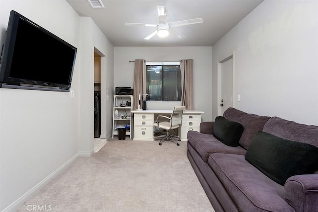 4119 Oak Island Ln, Fallbrook, CA 92028 - office featuring light carpet, ceiling fan, and baseboards
