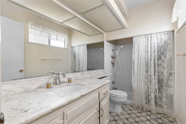 1713 Roanoke St, Placentia, CA 92870 - full bathroom with vanity, toilet, and shower / bathtub combination with curtain