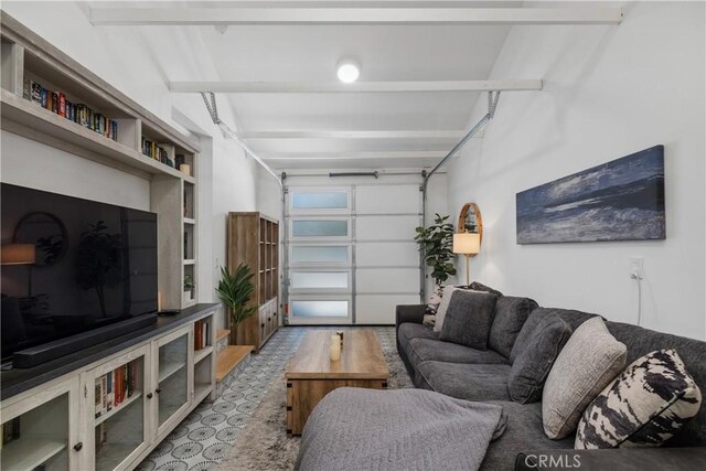 21322 S Western Ave, Torrance, CA 90501 - living area featuring beamed ceiling, carpet, and a garage