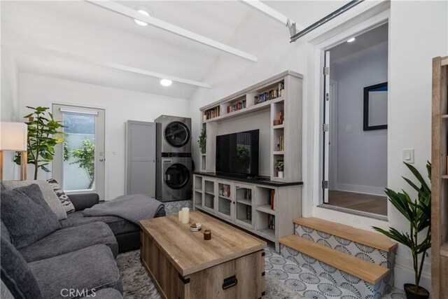 21322 S Western Ave, Torrance, CA 90501 - living area featuring estacked washer and dryer and recessed lighting