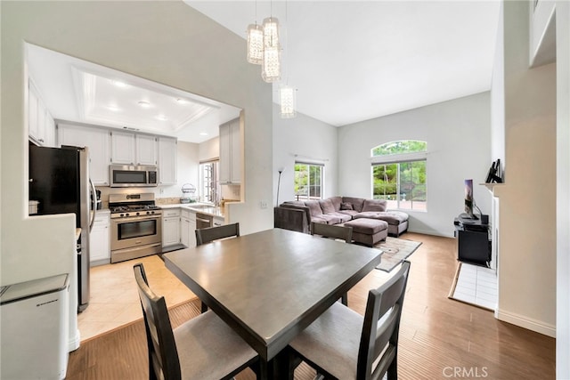 28747 La Triana, Laguna Niguel, CA 92677 - dining room featuring a chandelier, a raised ceiling, light wood-style floors, and recessed lighting