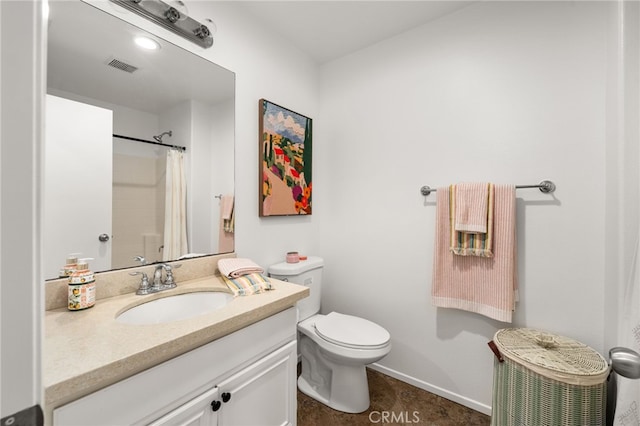 8090 Cornwall Ct Unit 33, Rancho Cucamonga, CA 91739 - bathroom featuring toilet, vanity, a shower with shower curtain, and baseboards