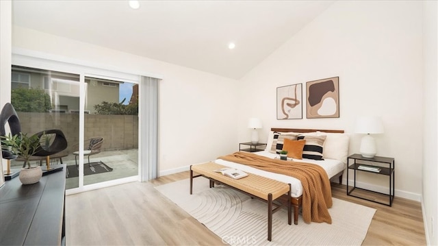 19029 Pires Ave, Cerritos, CA 90703 - bedroom with access to outside, light wood-style flooring, lofted ceiling, baseboards, and recessed lighting