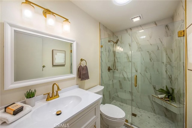 1456 Fernwood Dr, Redlands, CA 92374 - bathroom featuring toilet, a marble finish shower, and vanity