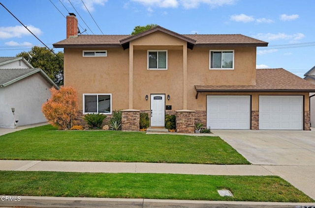 1796 Swift Ave, Ventura, CA 93003 - view of front facade featuring stucco siding, driveway, a front lawn, and a chimney
