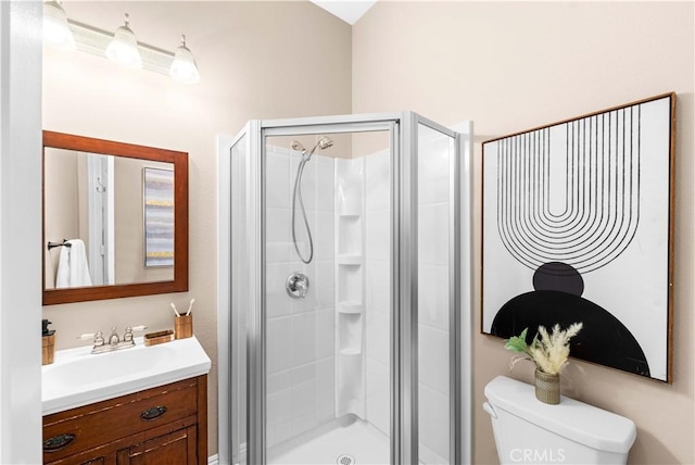 7064 Isle Ct, Rancho Cucamonga, CA 91739 - full bathroom featuring toilet, vanity, and a shower stall