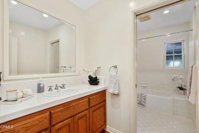1421 Oneonta Knl, South Pasadena, CA 91030 - full bath with vanity, bathtub / shower combination, and tasteful backsplash
