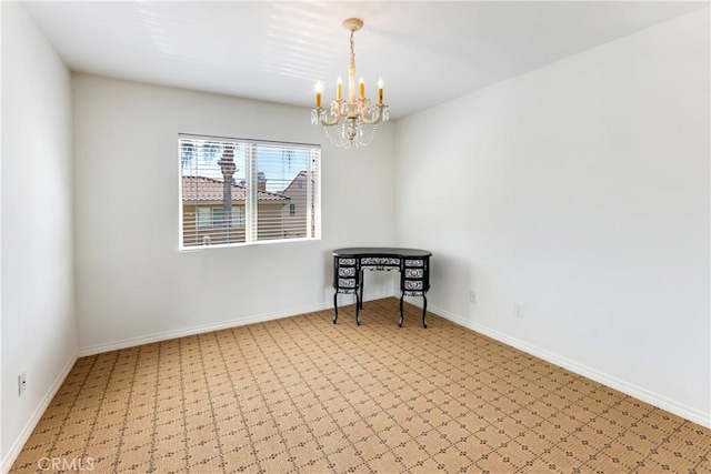 7659 Balasiano Ave, West Hills, CA 91304 - spare room with a chandelier, baseboards, and light colored carpet