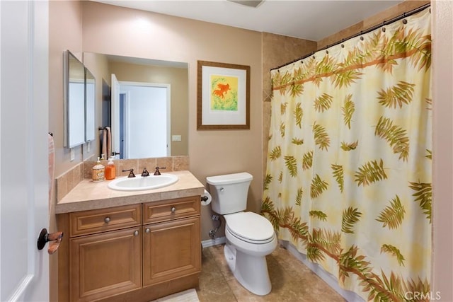 7659 Balasiano Ave, West Hills, CA 91304 - full bath with vanity, toilet, tile patterned flooring, and a shower with shower curtain