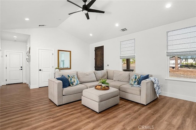 5755 Fickett Ln, Paradise, CA 95969 - living area featuring ceiling fan, plenty of natural light, recessed lighting, baseboards, and wood finished floors