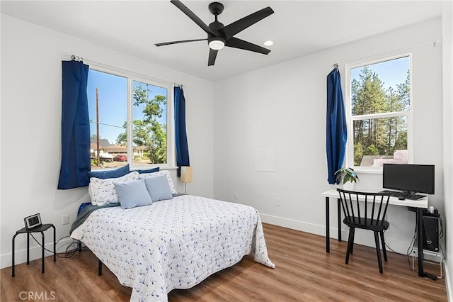 5755 Fickett Ln, Paradise, CA 95969 - bedroom with wood finished floors, baseboards, ceiling fan, and recessed lighting