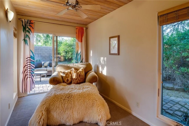 576 E Desert Holly Cir, Palm Springs, CA 92262 - bedroom with access to outside, wooden ceiling, carpet, and baseboards