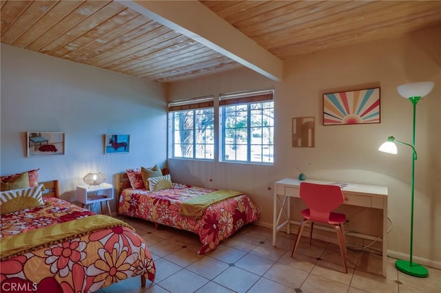 576 E Desert Holly Cir, Palm Springs, CA 92262 - tiled bedroom with wood ceiling with exposed beams and baseboards