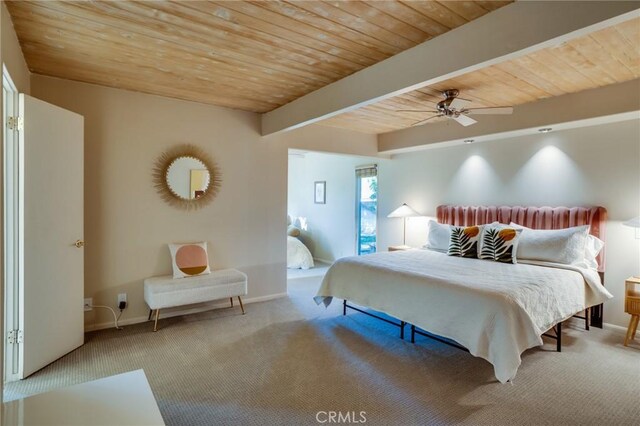 576 E Desert Holly Cir, Palm Springs, CA 92262 - carpeted bedroom featuring wood ceiling with exposed beams, baseboards, and ceiling fan