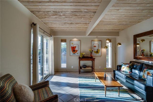 576 E Desert Holly Cir, Palm Springs, CA 92262 - tiled living area featuring wood ceiling, plenty of natural light, and baseboards