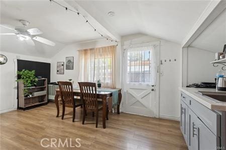 426 Ivy St, Glendale, CA 91204 - dining area with lofted ceiling, light wood-type flooring, and a ceiling fan