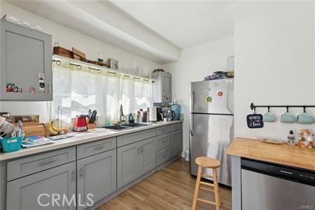 426 Ivy St, Glendale, CA 91204 - kitchen featuring stainless steel appliances, a sink, gray cabinetry, and light wood-style flooring