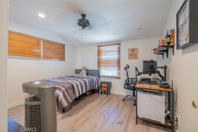 16732 Lassen St, Northridge, CA 91343 - bedroom with lofted ceiling, light wood finished floors, baseboards, ceiling fan, and recessed lighting