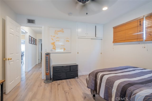 16732 Lassen St, Northridge, CA 91343 - bedroom featuring light wood-style flooring, baseboards, recessed lighting, and a ceiling fan