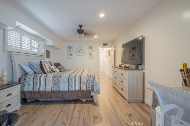 16732 Lassen St, Northridge, CA 91343 - bedroom featuring light wood finished floors, recessed lighting, ceiling fan, and baseboards