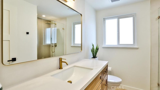 2737 Lorenzo Ave, Costa Mesa, CA 92626 - bathroom with toilet, vanity, a shower stall, and recessed lighting