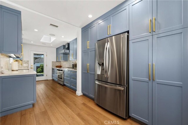 2716 Spreckels, Redondo Beach, CA 90278 - kitchen with stainless steel appliances, a sink, tasteful backsplash, light countertops, and wall chimney exhaust hood