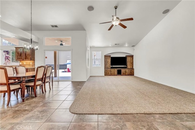 300 S Lombardi St, Porterville, CA 93257 - living area featuring a ceiling fan, a chandelier, baseboards, and light carpet