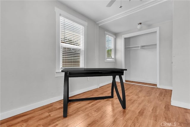3875 Everest Ave, Riverside, CA 92503 - unfurnished bedroom with light wood-type flooring, a closet, baseboards, and ceiling fan