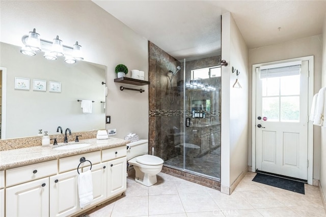 43300 Warner Trl, Palm Desert, CA 92211 - bathroom featuring toilet, a shower stall, tile patterned flooring, and vanity