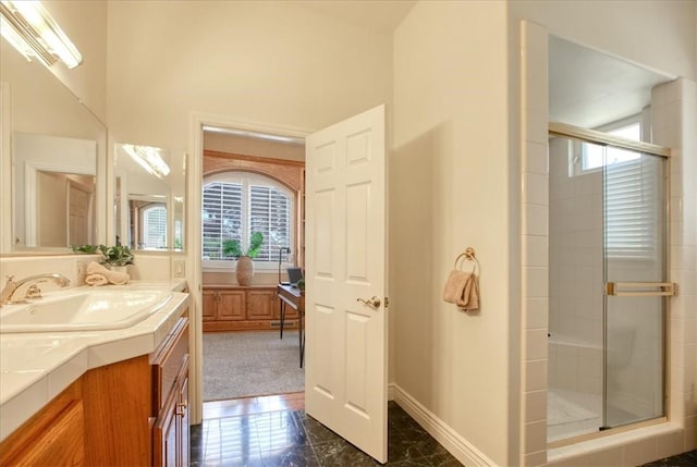 455 Chiswick Way, Cambria, CA 93428 - full bathroom featuring vanity, a shower stall, and baseboards