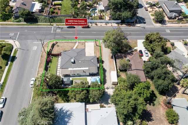 22892 Palm Ave, Grand Terrace, CA 92313 - aerial perspective of suburban area with property boundaries highlighted