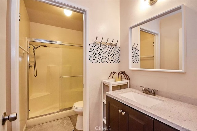 928 N Redding Way Unit D, Upland, CA 91786 - full bathroom featuring a stall shower, toilet, vanity, and tile patterned floors