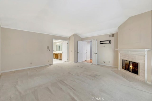 19371 Woodlands Dr, Huntington Beach, CA 92648 - unfurnished living room featuring a fireplace, baseboards, and light carpet