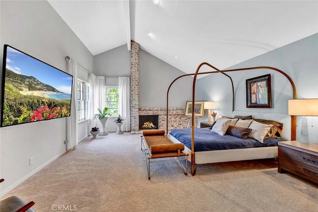 1821 Overview Cir, North Tustin, CA 92705 - carpeted bedroom with beamed ceiling, baseboards, and high vaulted ceiling