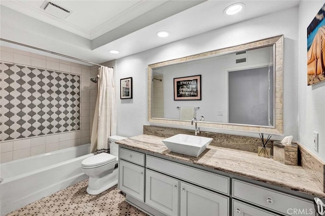 1821 Overview Cir, North Tustin, CA 92705 - full bath featuring vanity, toilet, shower / tub combo, recessed lighting, and crown molding