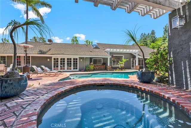1821 Overview Cir, North Tustin, CA 92705 - outdoor pool with an in-ground hot tub, french doors, and a patio area