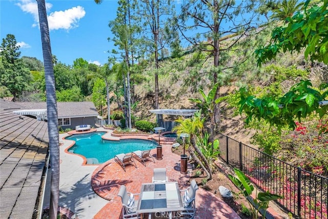 1821 Overview Cir, North Tustin, CA 92705 - view of swimming pool with a patio area, outdoor dining space, and an outbuilding