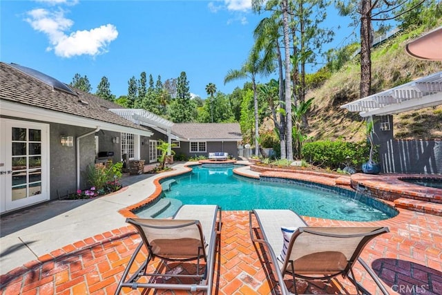 1821 Overview Cir, North Tustin, CA 92705 - view of swimming pool with a patio area, french doors, and a pergola